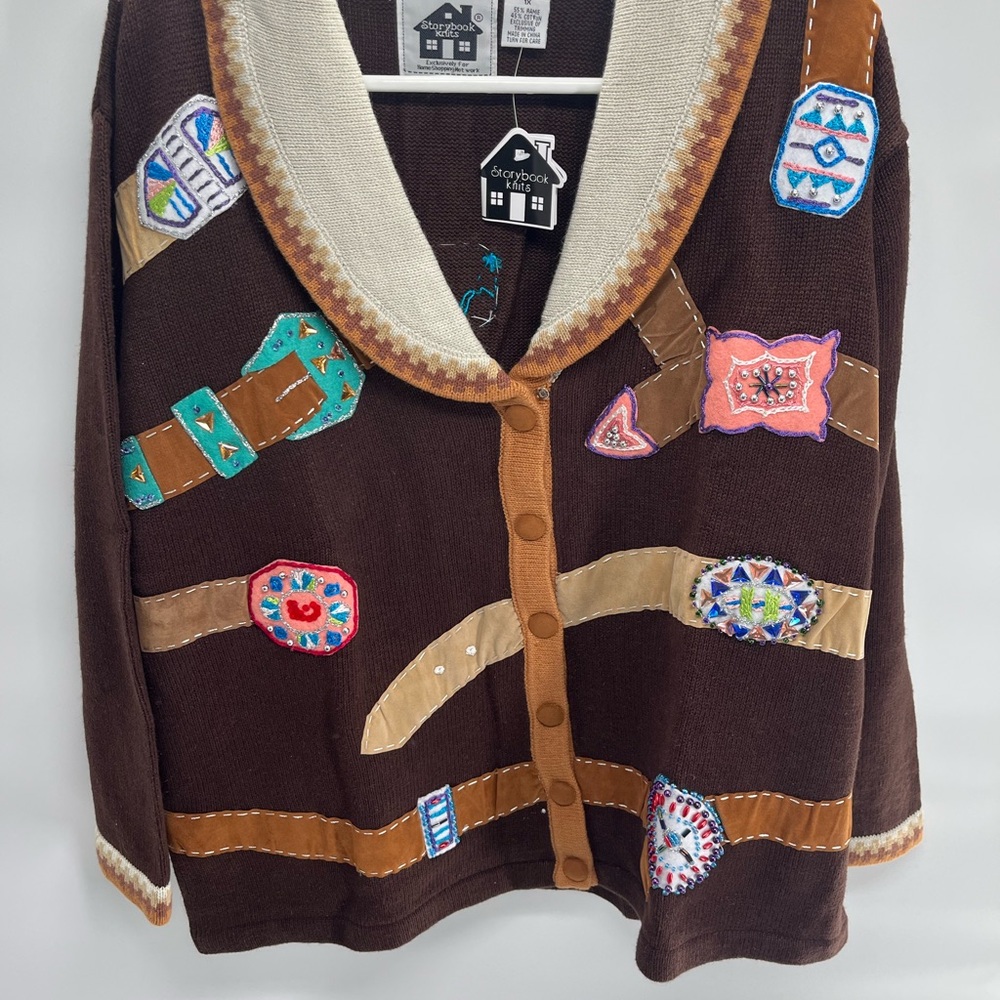 Storybook Knits Cream‎ and Brown Cardigan